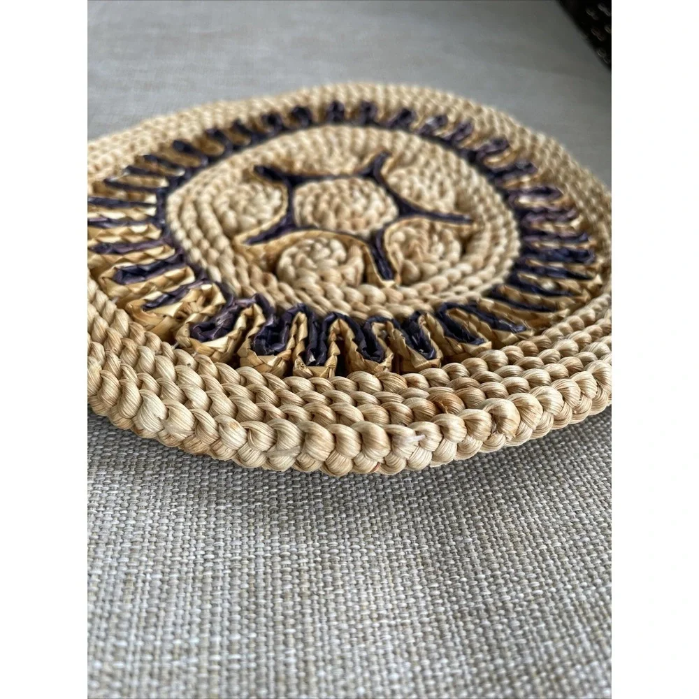VINTAGE Wicker Straw Trivet Hot Pad Woven Rattan Raffia Boho Set Of 2